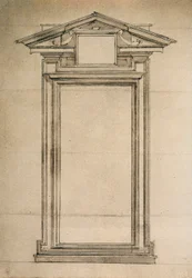 Architectonische studie van een deur van de Biblioteca Laurenziana; tekening door Michelangelo